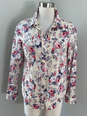 Forever 21 Womens Medium Floral Pearl Snap Long Sleeve Shirt Western Rodeo